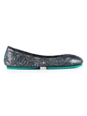 Tieks Drago Metallic Foil Leather Ballet Flats With Turquoise Sole 7